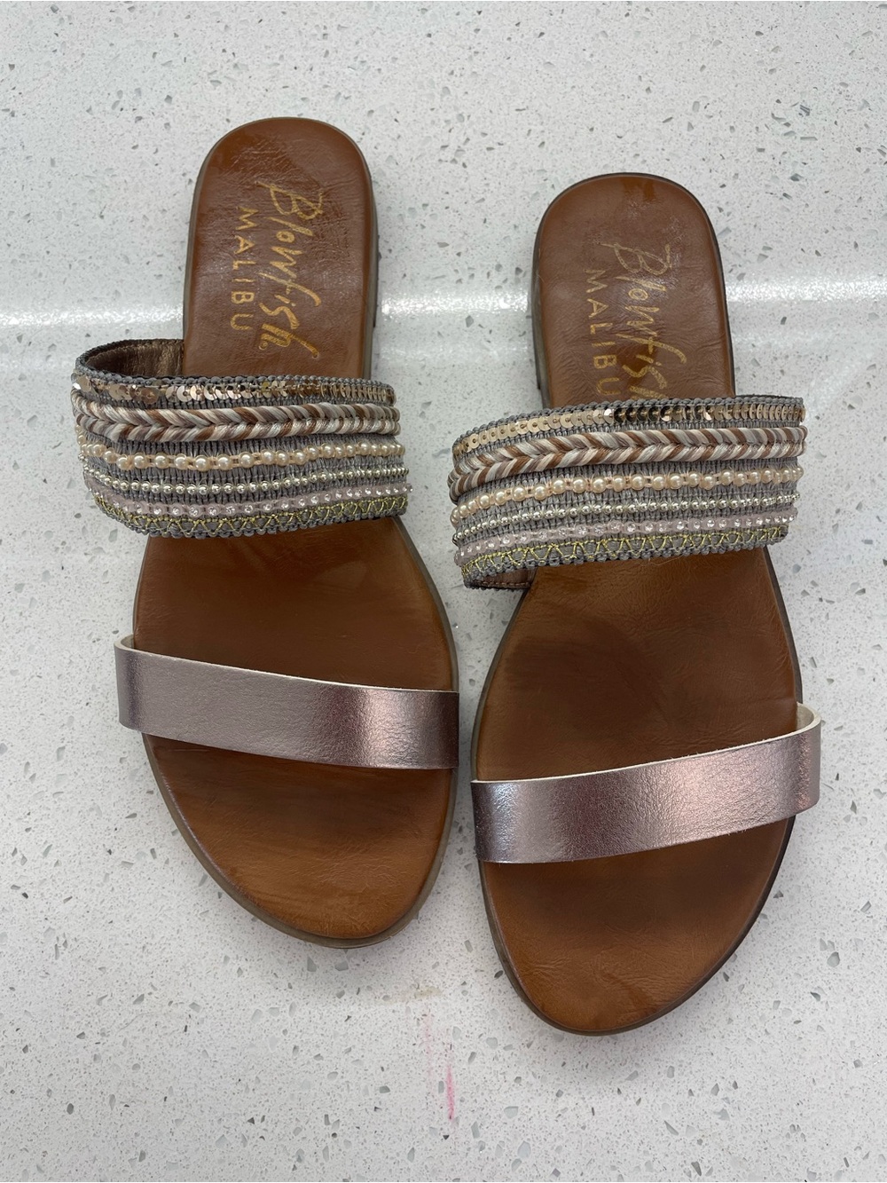Blowfish Women's Metallic Taupe Slide Sandals size 10